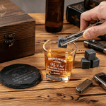 Personalised Our Dad Title Whiskey Glass 4 Stones Wooden Box Set with Name Birthday Father's Day Gift for Dad Grandad