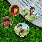 Gepersonaliseerde gezichtsfoto Cartoon Karakter Golfbal Marker Magnetische Hoed Clip met Naam Verjaardag Game Day Gift voor Golfspeler