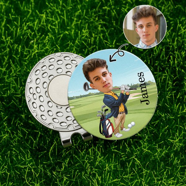 Personalizzato faccia foto personaggio dei cartoni animati Golf Ball Marker magnetico cappello clip con nome compleanno gioco giorno regalo per il giocatore di golf