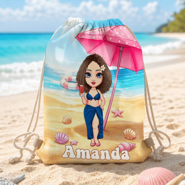 Personalizzato Cartoon Character Drawstring Zaino da spiaggia con nome Festa di compleanno in spiaggia per bambino adulto