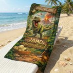 Spersonalizowany ręcznik plażowy Jungle Adventure Dinosaur Szybkoschnący Ręcznik plażowy z imieniem Niezbędny w podróży Letnie wakacje Prezent urodzinowy dla dzieci