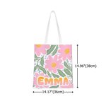 Personalized Floral Large Tote Bag with Name Daily Vacation Birthday Anniversary Gift for Women Girls