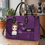 Gepersonaliseerde Cartoon Karakter Retro Lychee Grain PU Leer Grote Capaciteit Tote Bag met 1-8 Namen Verjaardag Verjaardagscadeau voor Moeder Grootmoeder