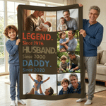 Couverture personnalisée multicolore avec texte et photos pour la maison Cadeau de fête des pères pour le père et le grand-père