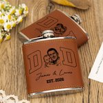 Henkilökohtainen Photo Design 6 oz ruostumattomasta teräksestä valmistettu likööri Hip Flask, jossa on PU-nahkainen kansi ja nimi Isänpäivä Syntymäpäivälahja miehelle