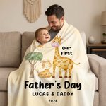 Personlig Vår første farsdag Animal Family Soft Throw-teppe med navn og år Hjemmeinnredning Farsdagsgave til ny pappa Nyfødt