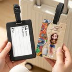 Personalisierter Kofferanhänger mit Cartoon-Figur Namen | Reisesticker-Design | Reisezubehör | Geburtstag Geschenk für Weltenbummler Freunde Familie