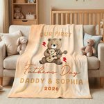 Personlig Vår første farsdag Animal Family Soft Throw-teppe med navn og år Hjemmeinnredning Farsdagsgave til ny pappa Nyfødt