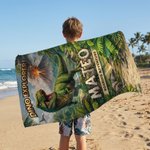 Spersonalizowany ręcznik plażowy Jungle Adventure Dinosaur Szybkoschnący Ręcznik plażowy z imieniem Niezbędny w podróży Letnie wakacje Prezent urodzinowy dla dzieci