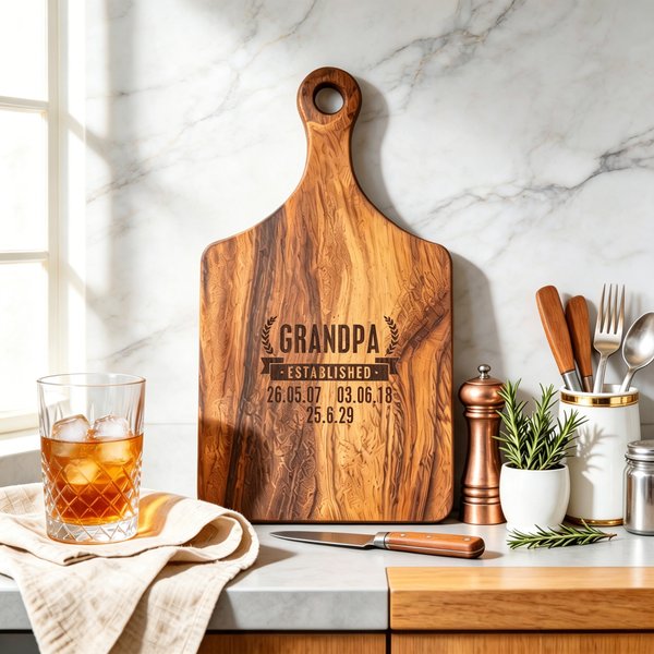 Personalised Identity Established Date Wooden Charcuterie Chopping Board with Grip Daily Use Father's Day Gift for Dad Grandpa