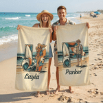 Personalized Surfing Cartoon Character Quick Dry Oversized Beach Towel with Name Summer Beach Party Birthday Gift for Surfing Lovers Couples