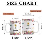 Personlig mångfärgad akvarell födelseblomma namn 11 oz 15 oz keramikmugg med underlägg daglig användning hemma på kontoret födelsedagspresent till henne