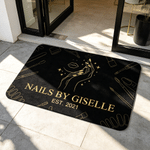 Paillasson papillon doré personnalisé avec texte et date Accessoire de studio d'ongles Cadeau d'ouverture pour artiste d'ongles