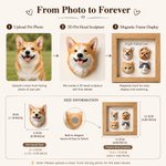 Personalized 3D Pet Head Portrait Sculpture Magnetic Wooden Frame Set with Text Desk Decor Birthday Keepsake Gift for Cat Dog Pet Lovers