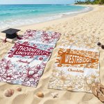 Personalized Floral Quick Dry Oversized Beach Towel with School Name and Name Travel Essentials Beach Party Graduation Gift for Friends Graduates