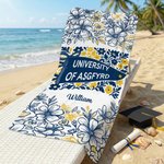 Personalized Floral Quick Dry Oversized Beach Towel with School Name and Name Travel Essentials Beach Party Graduation Gift for Friends Graduates