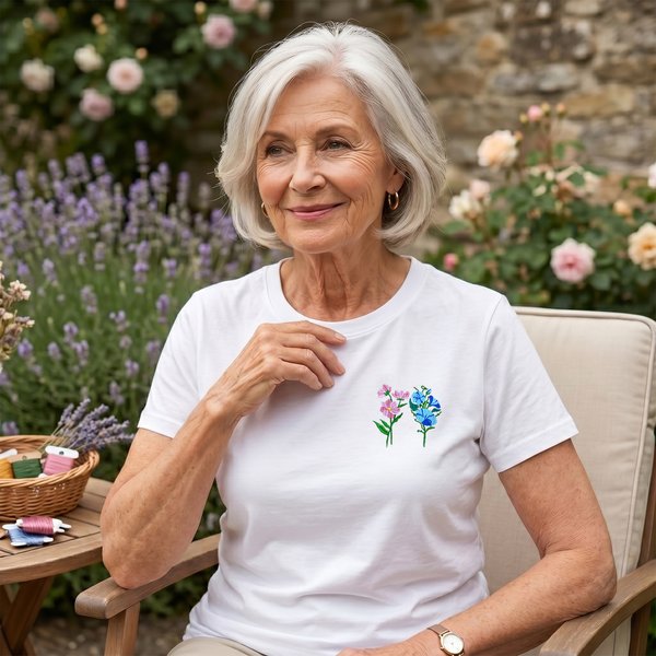 Personalised Multicolor Embroidered Birth Flower 100% Cotton T-shirt Sweatshirt Hoodie Daily Wear Birthday Gift for Mom Grandma