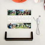 Gepersonaliseerde voetbal acryl LED lamp met 6 foto’s tekst en houten basis - cadeau voor coaches en sportliefhebbers