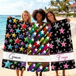 Personalized Colorful Star Oversized Quick Dry Microfiber Beach Towel with Name Beach Pool Party Birthday Gift for Girls Friends
