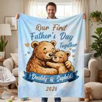 Personlig Vår første farsdag Animal Family Soft Throw-teppe med navn og år Hjemmeinnredning Farsdagsgave til ny pappa Nyfødt