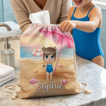 Personalizzato Cartoon Character Drawstring Zaino da spiaggia con nome Festa di compleanno in spiaggia per bambino adulto