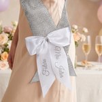 Personalised Luxury Satin Bow Faux Rhinestones Adjustable Sash with Glitter Text Bridal Shower Bachelorette Party Gift for Bride to Be