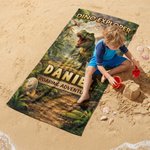 Spersonalizowany ręcznik plażowy Jungle Adventure Dinosaur Szybkoschnący Ręcznik plażowy z imieniem Niezbędny w podróży Letnie wakacje Prezent urodzinowy dla dzieci