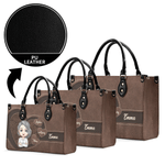 Gepersonaliseerde Cartoon Karakter Retro Lychee Grain PU Leer Grote Capaciteit Tote Bag met 1-8 Namen Verjaardag Verjaardagscadeau voor Moeder Grootmoeder