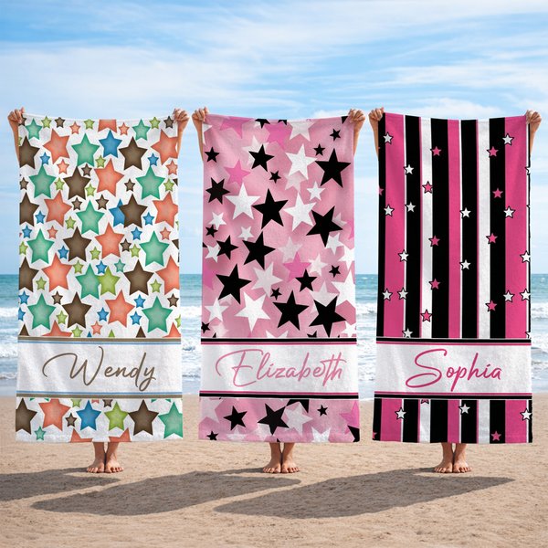 Personalisierte bunte Stern überdimensioniert schnell trocknend Mikrofaser Strandtuch mit Namen Strand Pool Party Geburtstag Geschenk für Mädchen Freunde