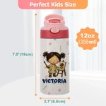 Personalized Cute Cartoon Professional Character 12 oz 16 oz Water Bottle with Name Straw and Handle Back to School Birthday Gift for Kids