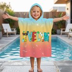 Personalised Summer Theme Doodle Name Quick Dry Hooded Beach Towel with Name Beach Pool Party Birthday Gift for Kids Family