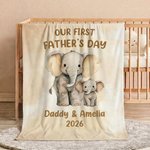 Personlig Vår første farsdag Animal Family Soft Throw-teppe med navn og år Hjemmeinnredning Farsdagsgave til ny pappa Nyfødt