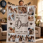 Personalized 10 Family Photos Soft Throw Blanket with 1-8 Names and Text Home Decor Birthday Father's Day Gift for Dad Grandpa