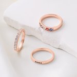 Personalized 3-Layer Stack Zircon Heart Birthstone Sterling Silver Ring with Engraved Name Dainty Jewelry Birthday Anniversary Gift for Woman