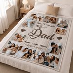 Personalized 10 Family Photos Soft Throw Blanket with 1-8 Names and Text Home Decor Birthday Father's Day Gift for Dad Grandpa