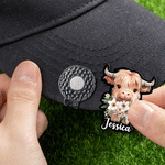 Personalised Highland Cow Birth Flower Magnetic Hat Clip Golf Ball Marker with Name Game Day Golf Club Birthday Gift for Golf Lover