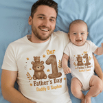 Gepersonaliseerd Onze 1e Vaderdag Animal Dad Baby T-shirt Baby rompertje bijpassende outfit met naam Vaderdagcadeau voor nieuwe vader