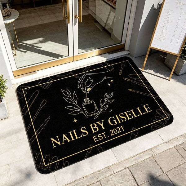 Personalised Gold Nail Art Butterfly Doormat with Text and Date Nail Studio Accessory Opening Gift for Nail Artist