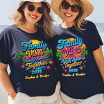 Personalised Family Vibes Multicolor Graphic 100% Cotton T-shirt with Name and Year Summer Holiday Parent-Child Beach Trip Gift for Family