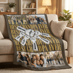 Personalized Parent-Child Fist Bump Photo Soft Throw Blanket with Name Room Decor Father's Day Birthday Gift for Father Grandfather