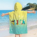 Personalised Summer Theme Doodle Name Quick Dry Hooded Beach Towel with Name Beach Pool Party Birthday Gift for Kids Family
