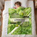 Personalized Tennis Racket Ball Design Soft Throw Blanket with Name Tennis Match Birthday Gift for Tennis Players Lovers