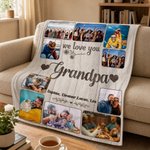 Personalized 10 Family Photos Soft Throw Blanket with 1-8 Names and Text Home Decor Birthday Father's Day Gift for Dad Grandpa