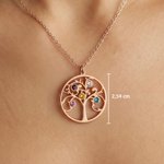 Collier en forme d'arbre de vie personnalisé avec pierres de naissance 1 à 12 au choix - Cadeau d'anniversaire et fête des Mères pour  femmes