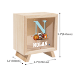Personalised Initial Ball Pattern Wooden Clear Money Box Piggy Bank with Name Desk Decor Birthday Children's Day Gift for Kids