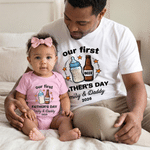 Personalized Our First Father's Day Animal Dad Baby T-shirt Baby Bodysuit Matching Outfit with Name and Year Father's Day Gift for New Dad