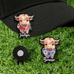 Personalised Highland Cow Birth Flower Magnetic Hat Clip Golf Ball Marker with Name Game Day Golf Club Birthday Gift for Golf Lover
