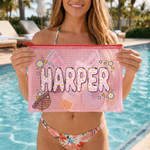 Personalised Multicolor Name Heart Daisy PVC Beach Pool Bag Swimming Pool Use Birthday Gift for Girls Women Friends