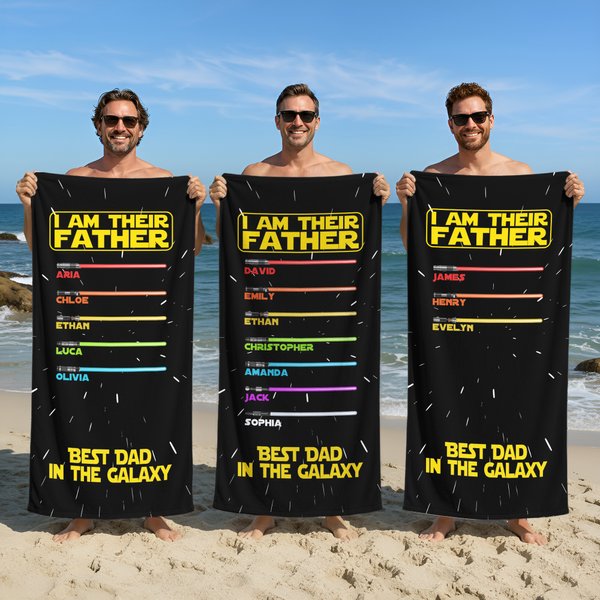 Personalized Best Dad In The Galaxy Lightsaber Oversized Quick Dry Beach Towel with Names Beach Party Birthday Father's Day Gift for Father Grandpa