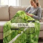 Personalized Tennis Racket Ball Design Soft Throw Blanket with Name Tennis Match Birthday Gift for Tennis Players Lovers